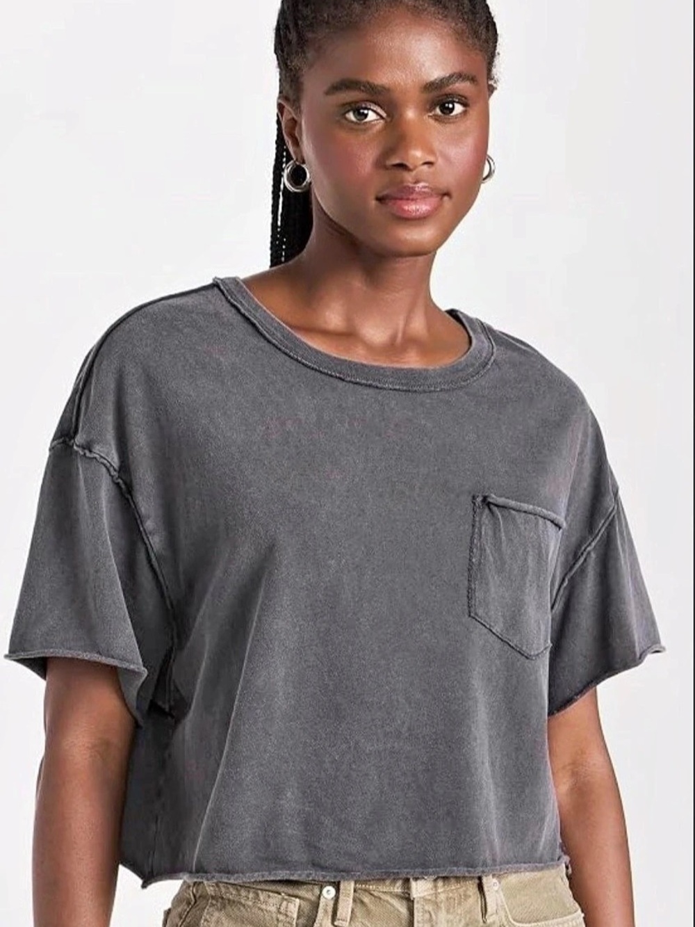 We The Free The Perfect Tee Raw Edge Pocket Tee Gray Small (B2)